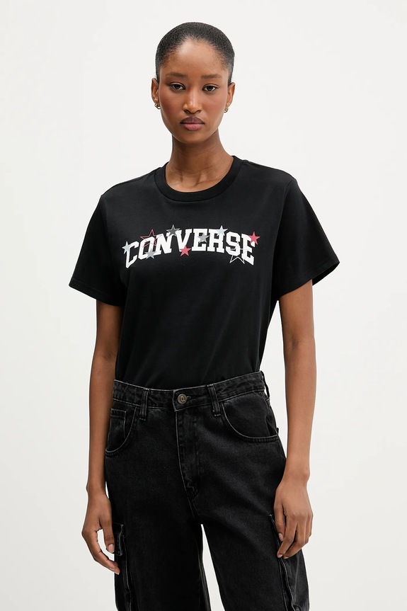 Bavlnené tričko Converse potlač čierna CVW5T026