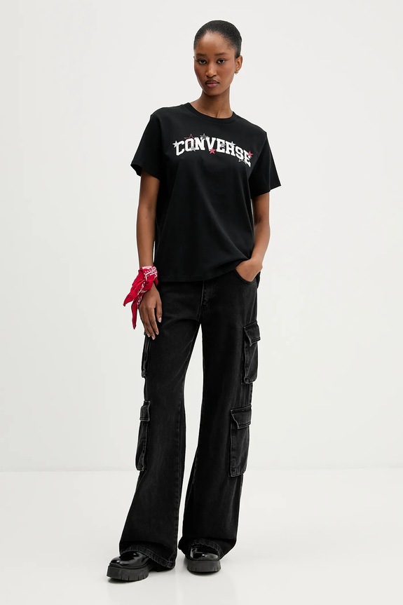 Bavlnené tričko Converse CVW5T026 čierna AW25