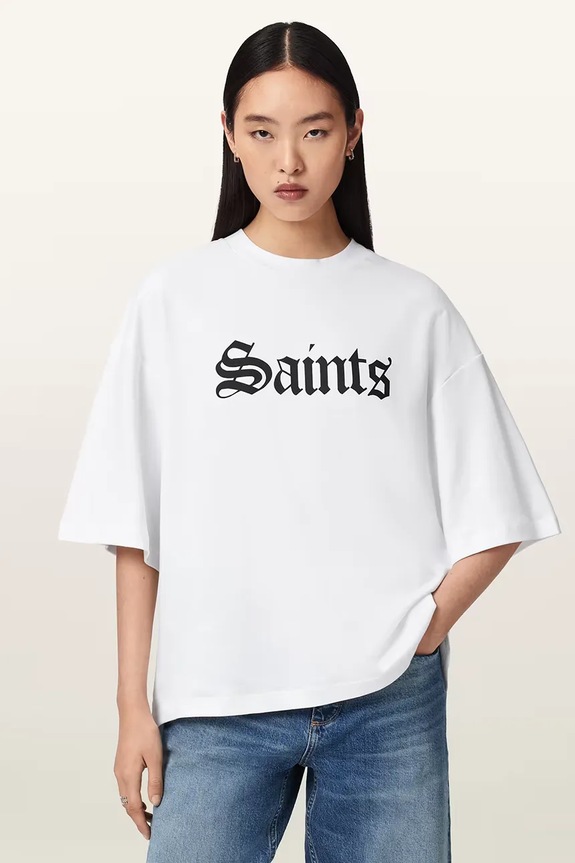 Хлопковая футболка AllSaints SAINT хлопок белый W139JD