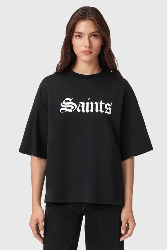 Bavlněné tričko AllSaints SAINT potisk černá W139JD