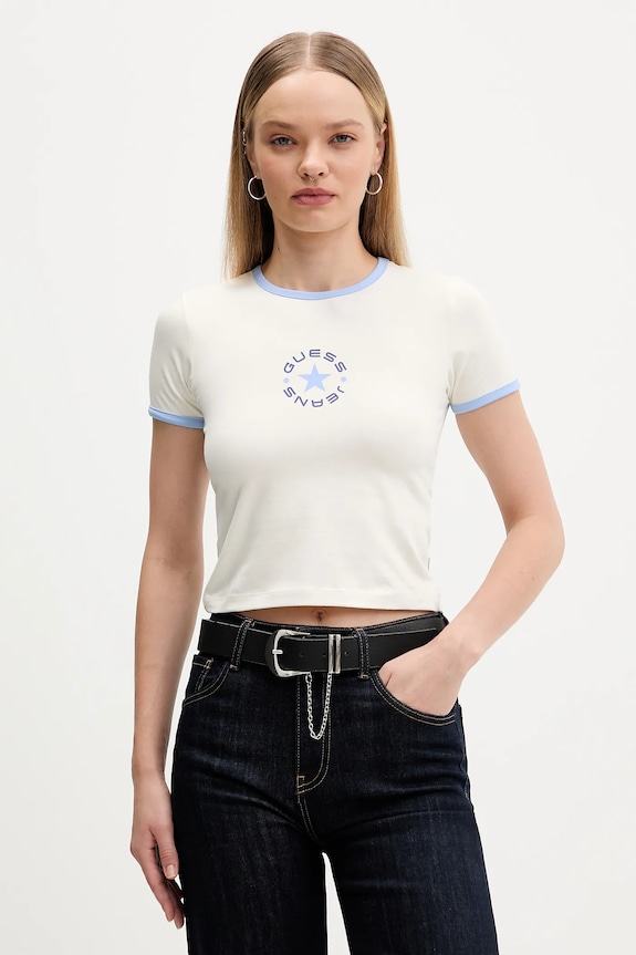 Guess Jeans t-shirt z elastanem beżowy W5BI17.J1314