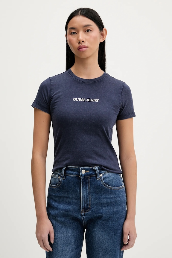 Bavlněné tričko Guess Jeans potisk námořnická modř W5BI26.I3Z14