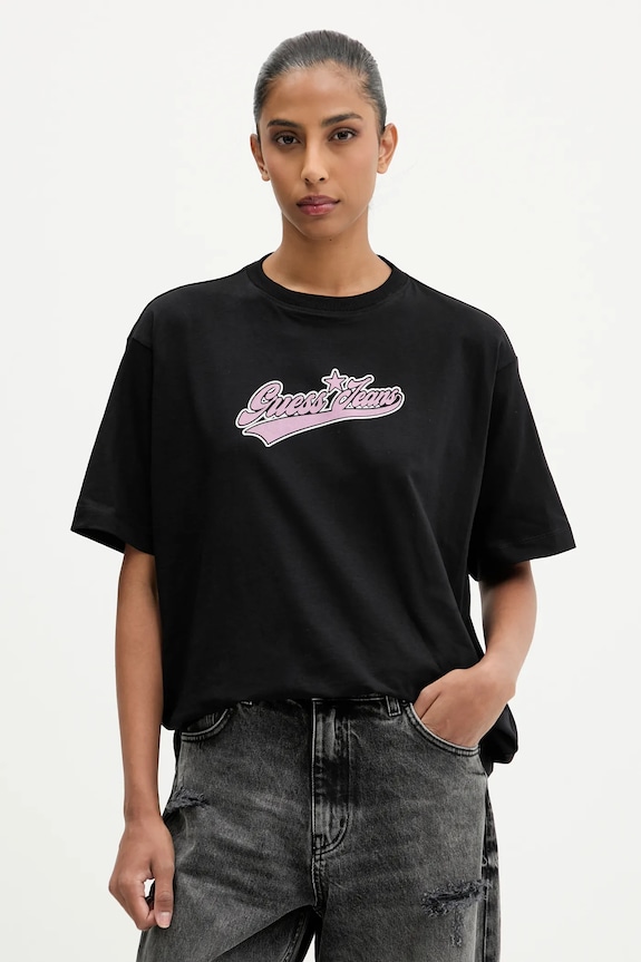 Bavlnené tričko Guess Jeans potlač čierna W5BI31.K8HM0