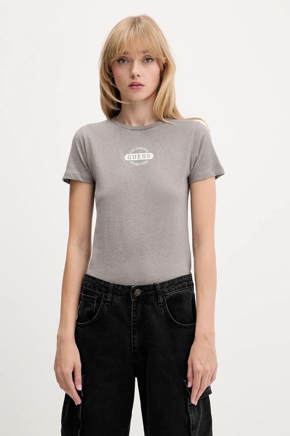 Bavlnené tričko Guess Jeans slim sivá W5BI47.KCTX1