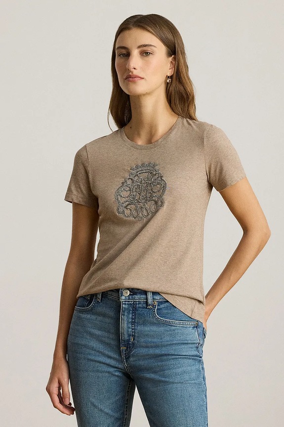 Lauren Ralph Lauren t-shirt bawełniany regular beżowy 200980286