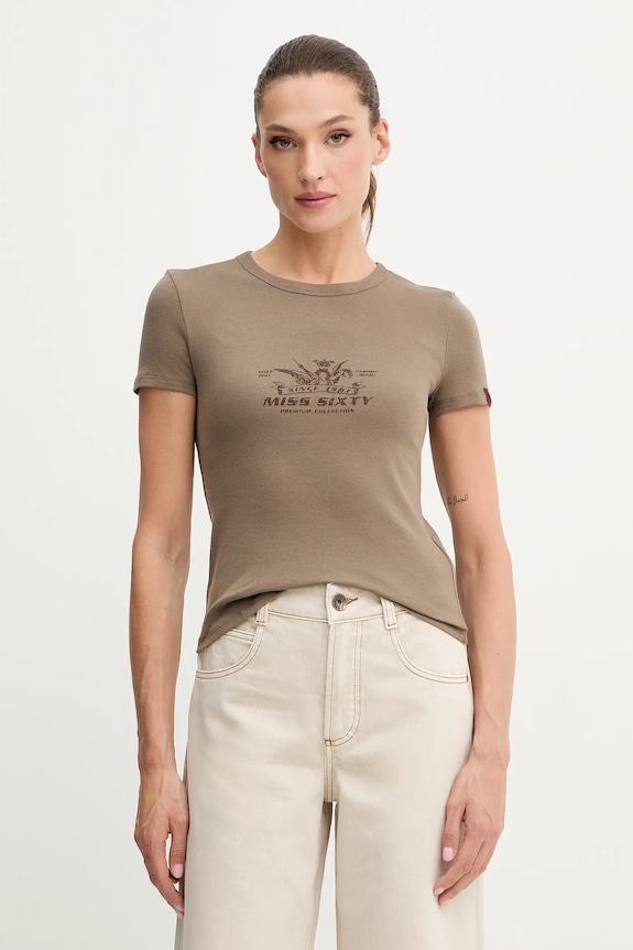 Miss Sixty tricou print maro 6S3SJ56300