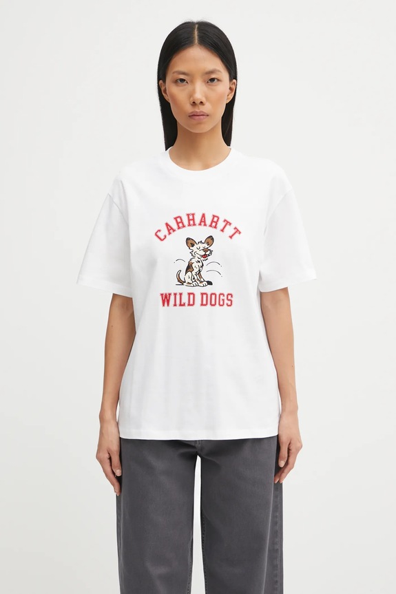 Carhartt WIP cotton t-shirt W' S/S Wild Dog T-Shirt Planet friendly white I035487.02XX