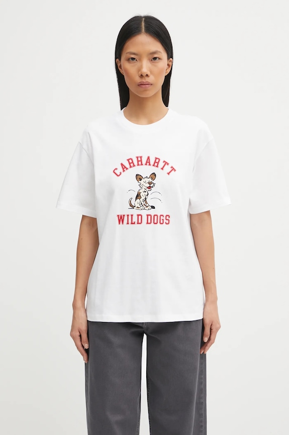 Carhartt WIP cotton t-shirt W' S/S Wild Dog T-Shirt Planet friendly white I035487.02XX