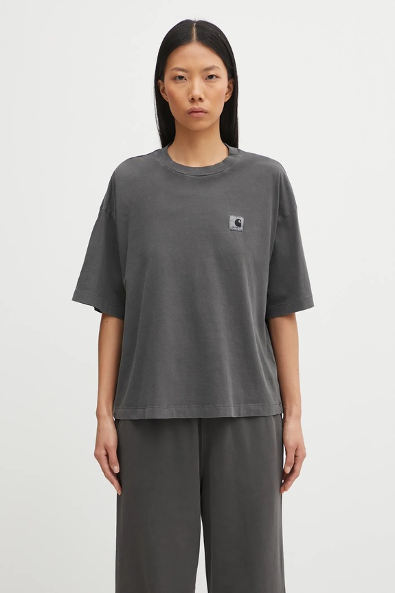 Хлопковая футболка Carhartt WIP W' S/S Nelson T-Shirt хлопок серый I033051.89GD