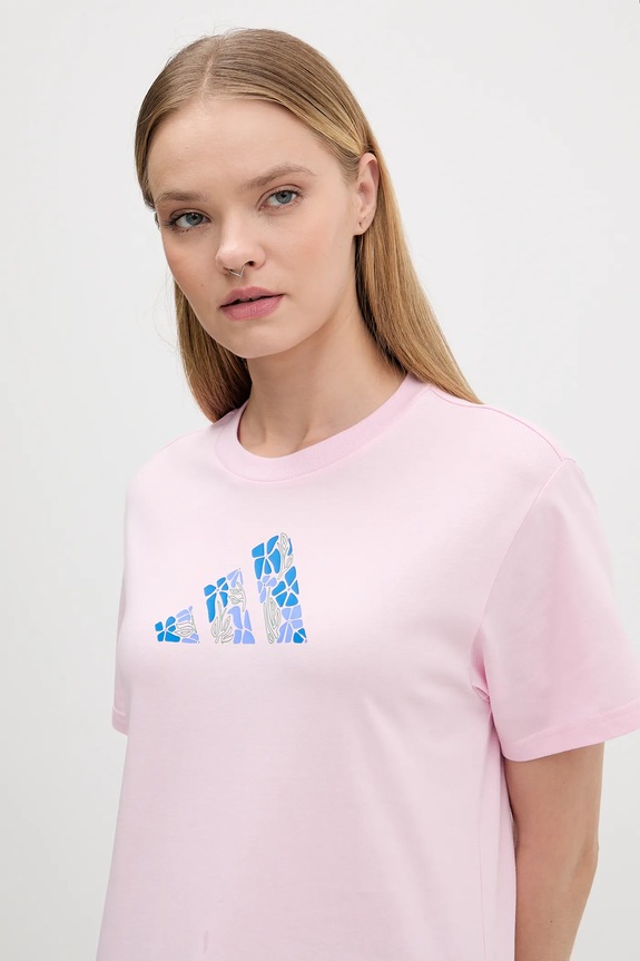 Βαμβακερό μπλουζάκι adidas Table Tee ροζ JV6084