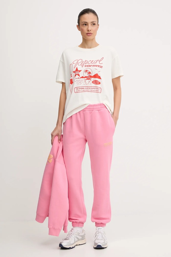 Rip Curl t-shirt bawełniany SURF SUPPLY 0JUWTE beżowy AW25
