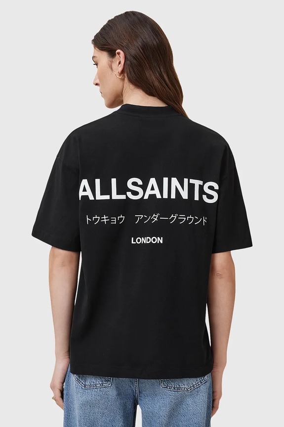 Βαμβακερό μπλουζάκι AllSaints W202JC μαύρο