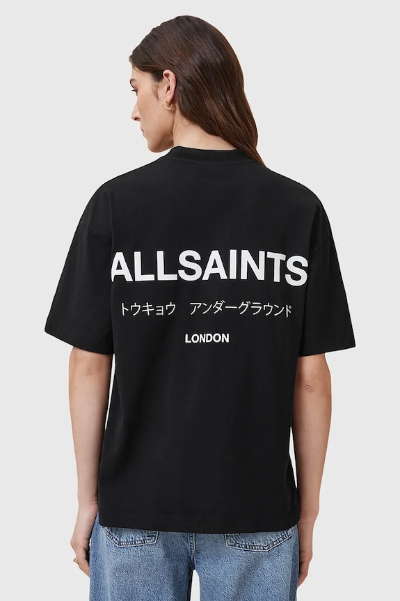 Βαμβακερό μπλουζάκι AllSaints W202JC μαύρο