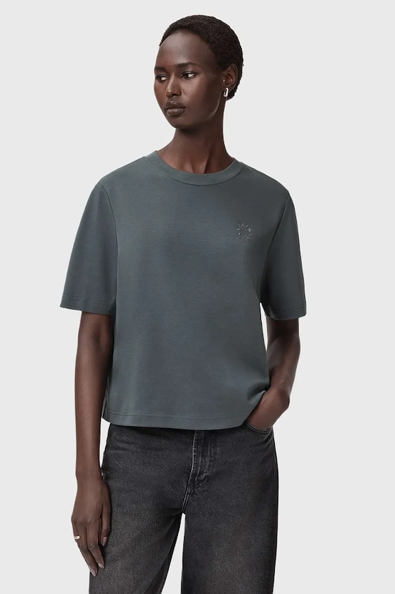 Bavlněné tričko AllSaints kulatý šedá W220JC