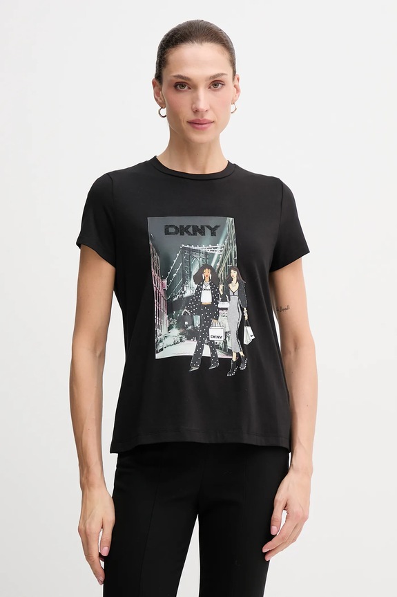 Dkny t-shirt KNIT TOPS z elastanem czarny P5MOHWNA