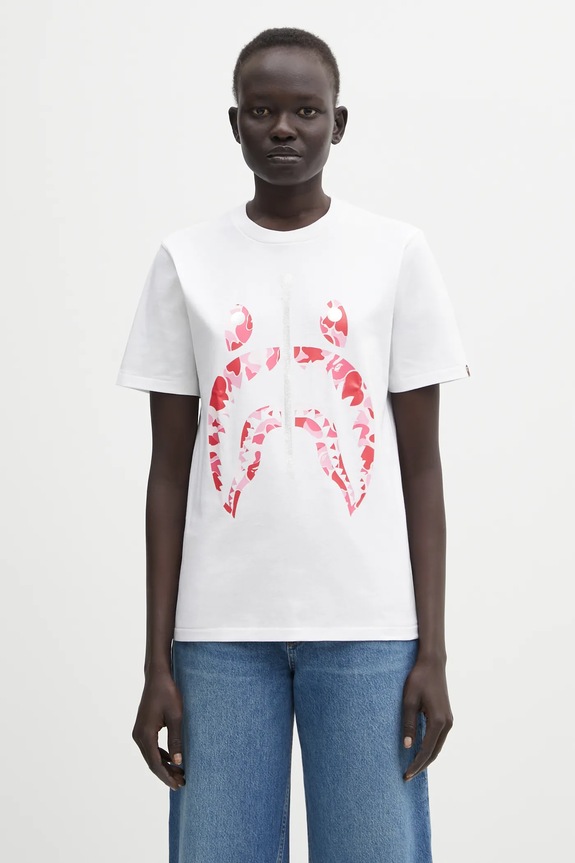 Bavlněné tričko A Bathing Ape ABC Camo Shark regular bílá 1L30210008