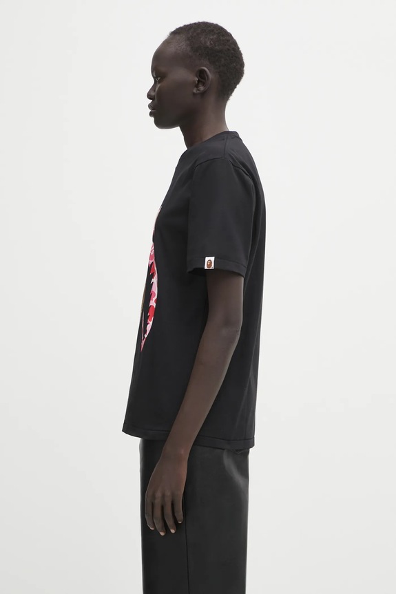 Bavlněné tričko A Bathing Ape ABC Camo Shark 1L30210008 černá AW25