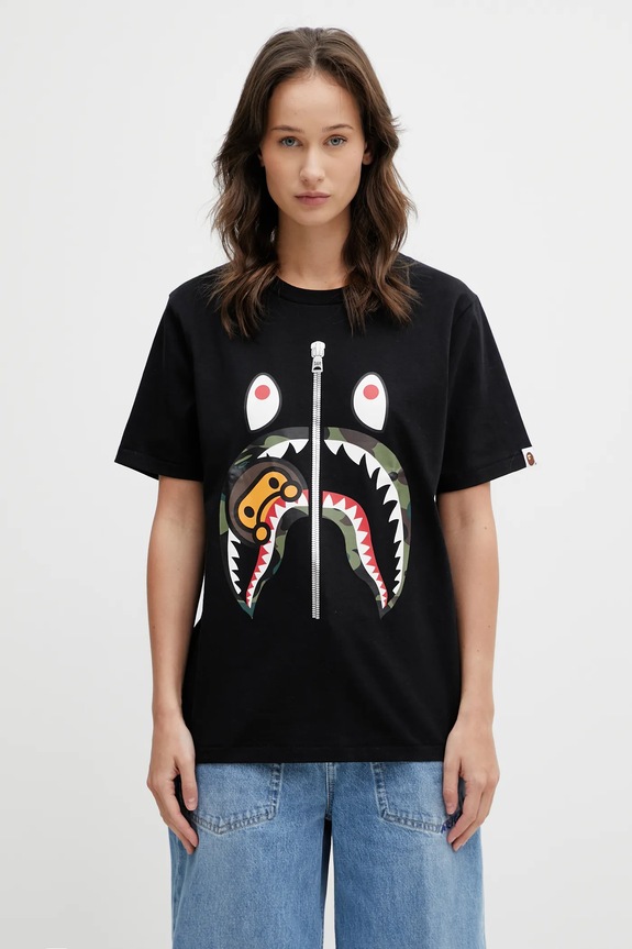 A Bathing Ape t-shirt bawełniany 1st Camo Milo Shark nadruk czarny 002TEL802015L