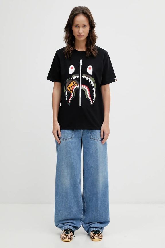 A Bathing Ape t-shirt bawełniany 1st Camo Milo Shark 002TEL802015L czarny