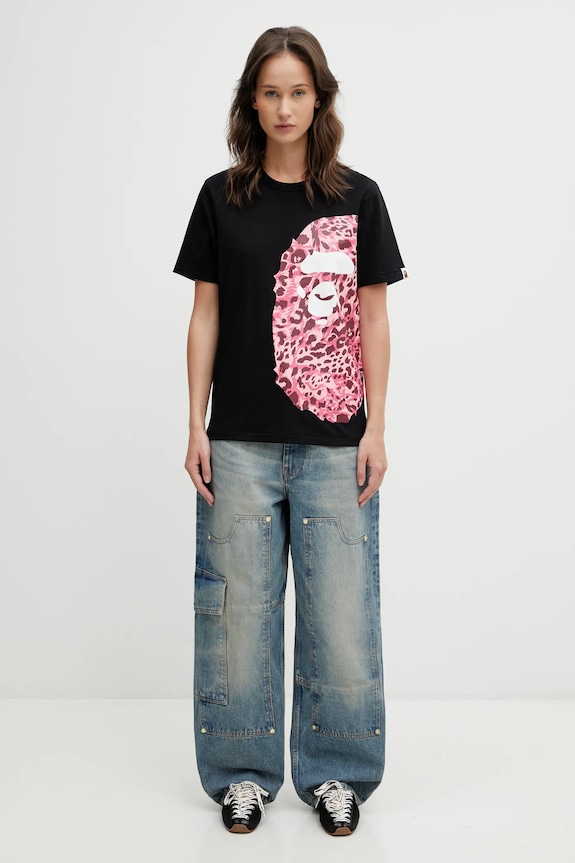 A Bathing Ape t-shirt in cotone Wild Leopard 001TEL802065L nero