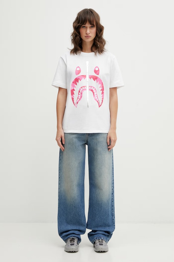 A Bathing Ape cotton t-shirt Camo Shark 001TEL802062L white
