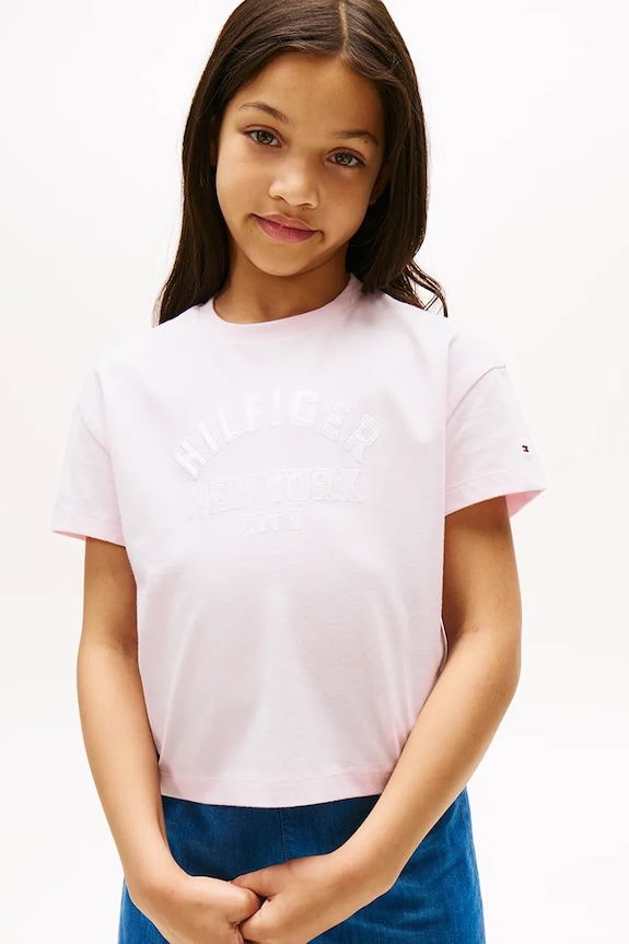 Detské bavlnené tričko Tommy Hilfiger bavlna ružová KG0KG08635.9BYA