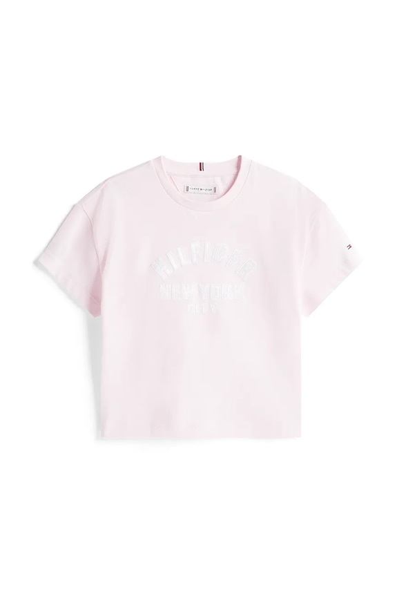Detské bavlnené tričko Tommy Hilfiger KG0KG08635.9BYA ružová AW25