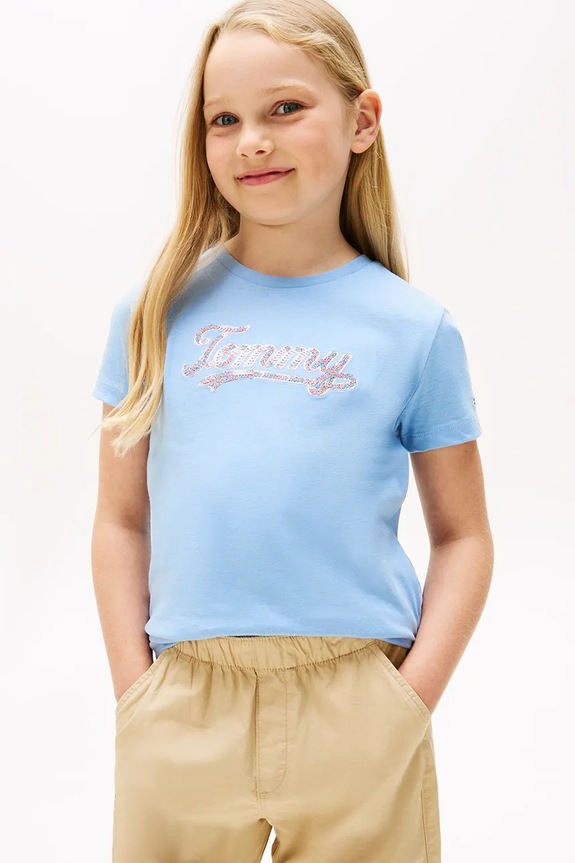 Detské bavlnené tričko Tommy Hilfiger bavlna modrá KG0KG08637.128.176.9BYA