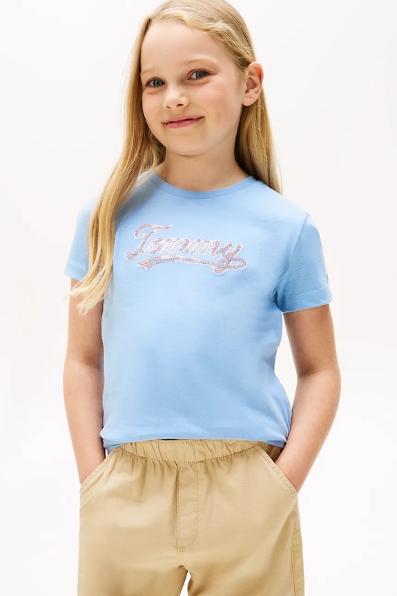 Detské bavlnené tričko Tommy Hilfiger bavlna modrá KG0KG08637.128.176.9BYA
