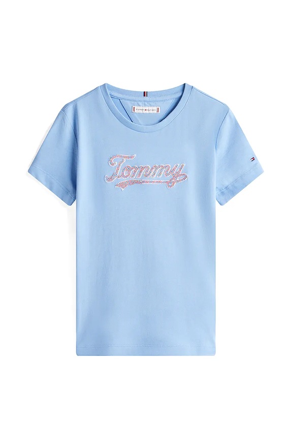 Detské bavlnené tričko Tommy Hilfiger KG0KG08637.128.176.9BYA modrá AW25