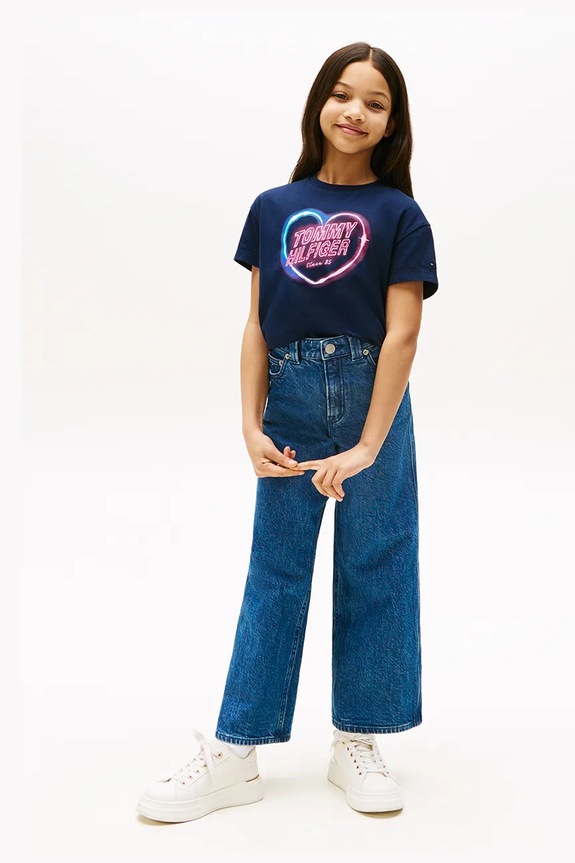 Lány Tommy Hilfiger gyerek pamut póló KG0KG08640.9BYA sötétkék