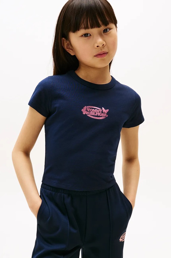 Tričko Tommy Hilfiger s elastanom tmavomodrá KG0KG08753.9BYA