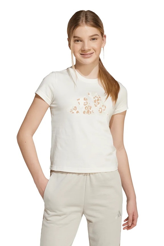 adidas t-shirt in cotone per bambini sovrastampa beige KC5450