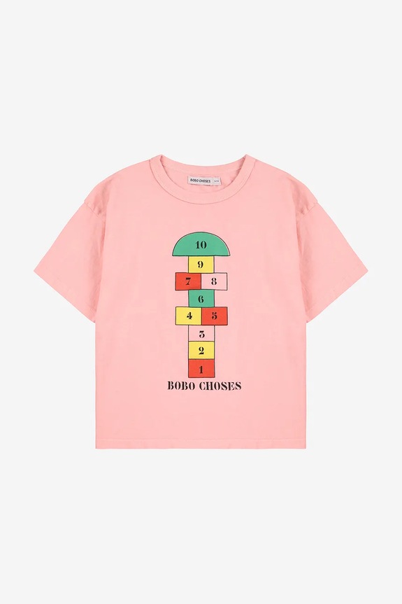 Bobo Choses t-shirt bawełniany dziecięcy Hopscotch 225AC143 różowy AW25