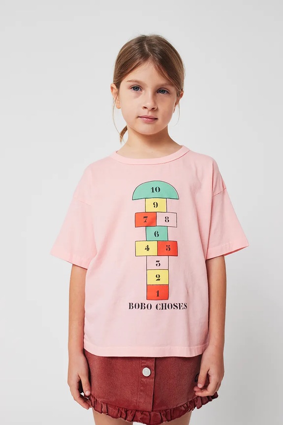 Bobo Choses t-shirt bawełniany dziecięcy Hopscotch różowy 225AC143