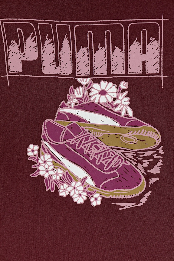 Djevojčice Dječja pamučna majica kratkih rukava Puma GRAPHIC Sneaker Tee G 688496 bordo