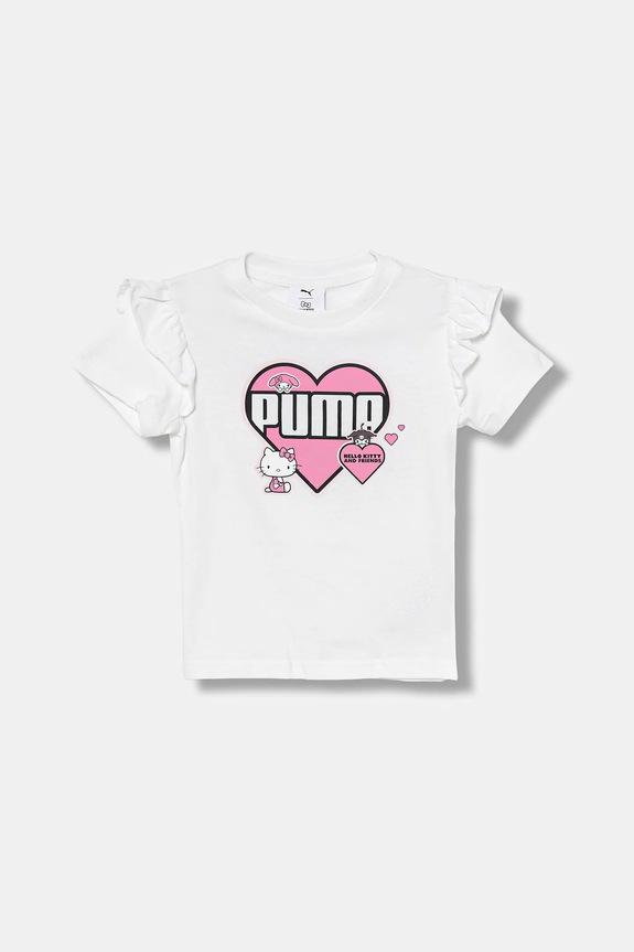 Puma t-shirt bawełniany dziecięcy PUMA X HELLO KITTY & FRIENDS Ruffle Tee nadruk biały 632386