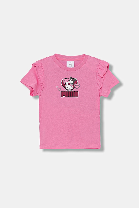 Detské bavlnené tričko Puma PUMA X HELLO KITTY & FRIENDS Ruffle Tee bavlna ružová 632386
