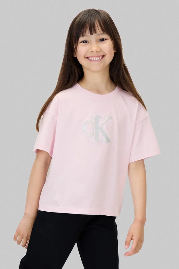 Παιδικό βαμβακερό μπλουζάκι Calvin Klein Jeans στάμπα ροζ IG0IG03040.128.170.9BYA