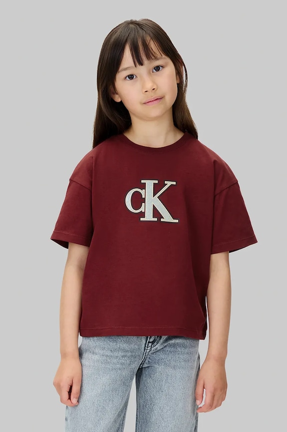 Παιδικό βαμβακερό μπλουζάκι Calvin Klein Jeans στάμπα μπορντό IG0IG03040.128.170.9BYA