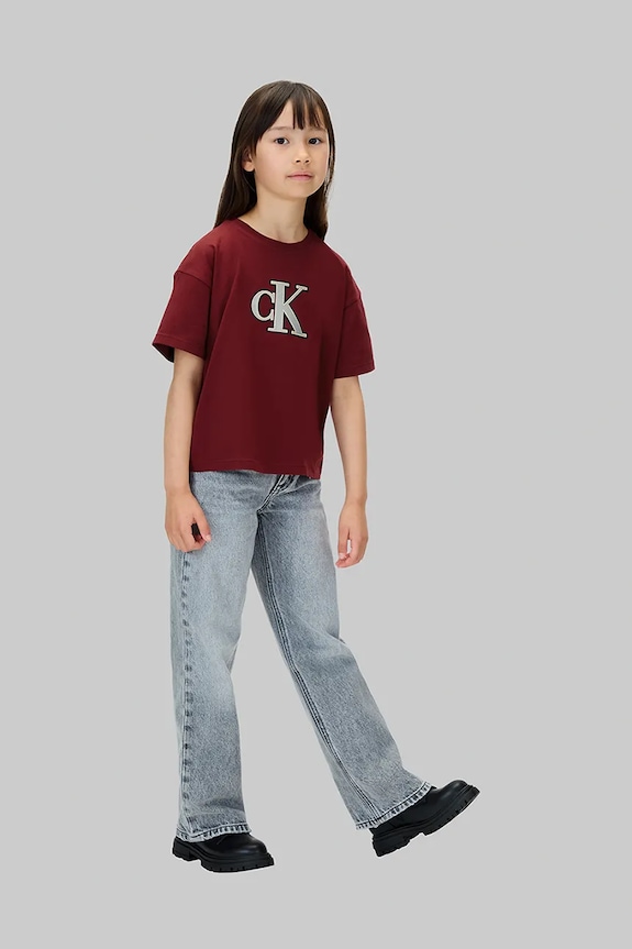 Κοριτσίστικα Παιδικό βαμβακερό μπλουζάκι Calvin Klein Jeans IG0IG03040.128.170.9BYA μπορντό