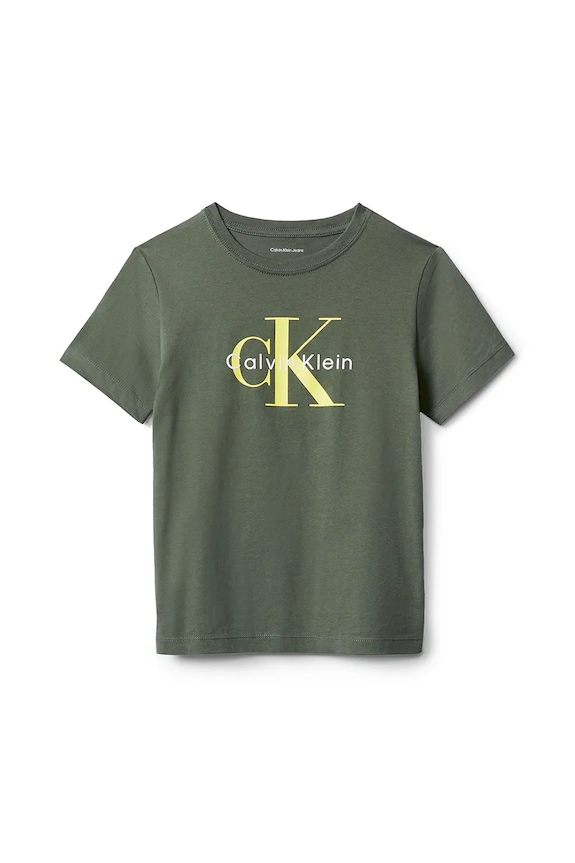 Otroška bombažna kratka majica Calvin Klein Jeans IU0IU00715.128.170.9BYA zelena AW25