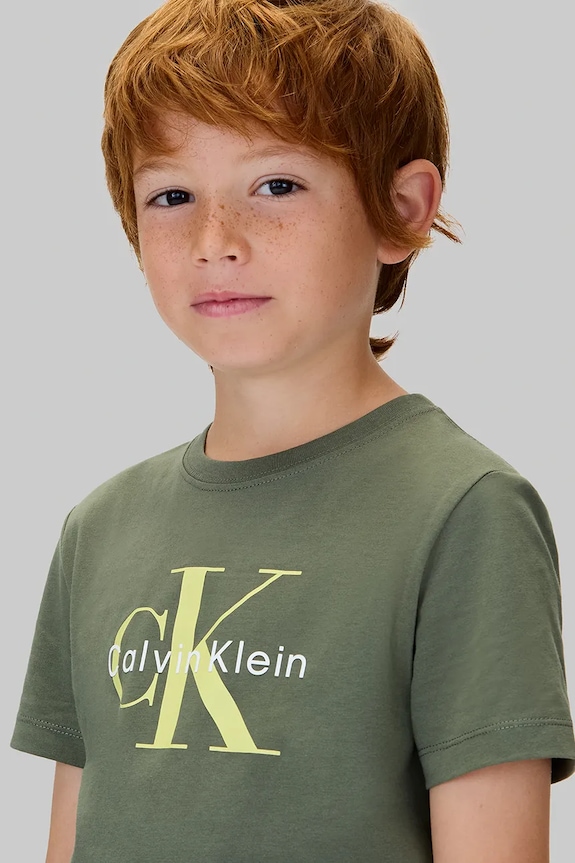 Otroška bombažna kratka majica Calvin Klein Jeans IU0IU00715.128.170.9BYA zelena