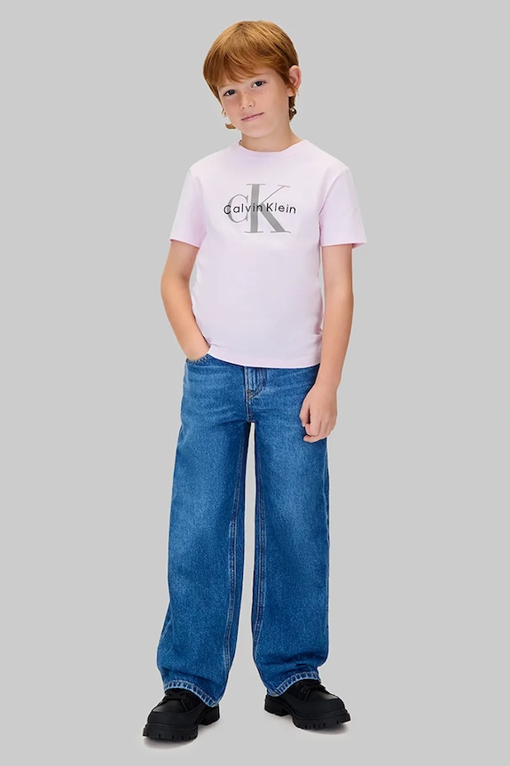 Παιδικό βαμβακερό μπλουζάκι Calvin Klein Jeans ροζ IU0IU00715.104.116.9BYA