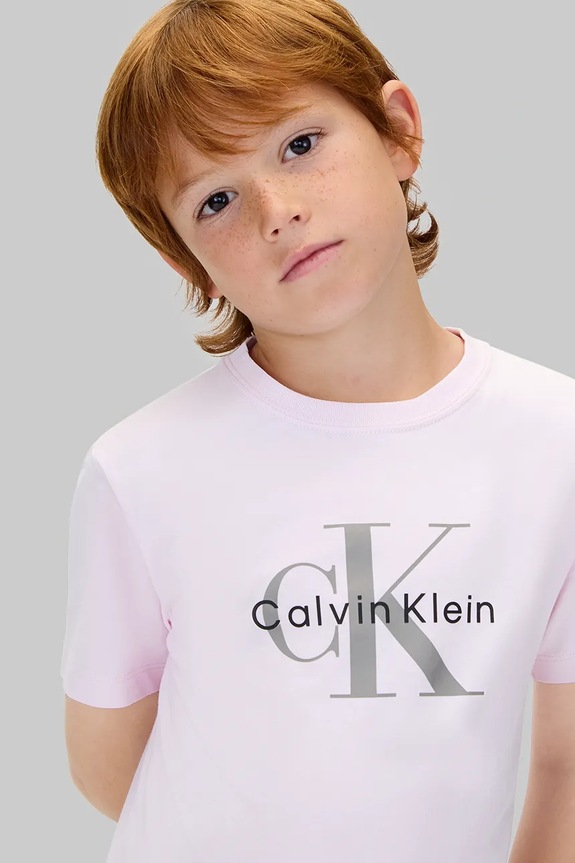 Παιδικό βαμβακερό μπλουζάκι Calvin Klein Jeans IU0IU00715.104.116.9BYA ροζ