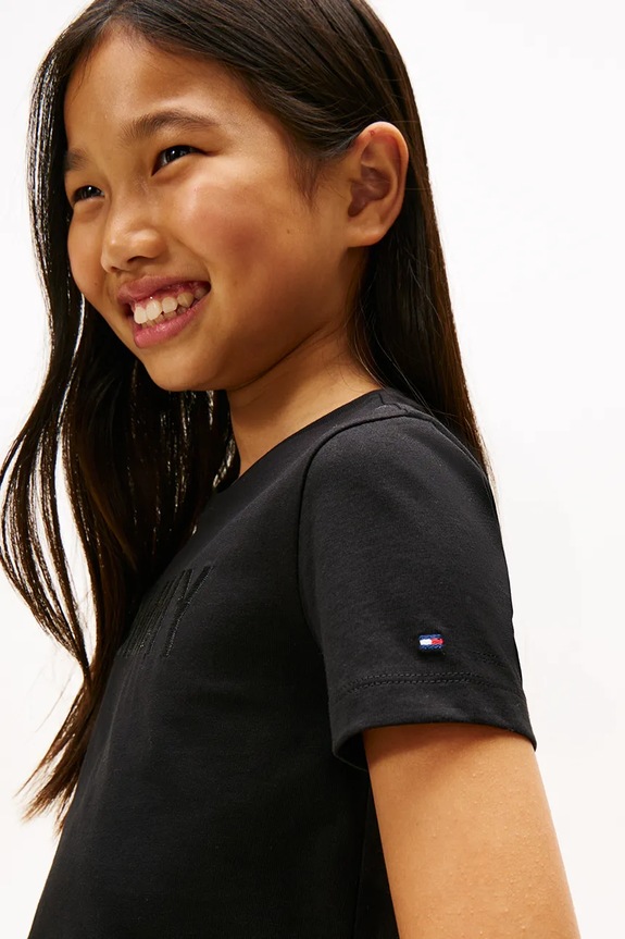 Dziewczynka Tommy Hilfiger t-shirt bawełniany dziecięcy KG0KG08899.9BYA czarny