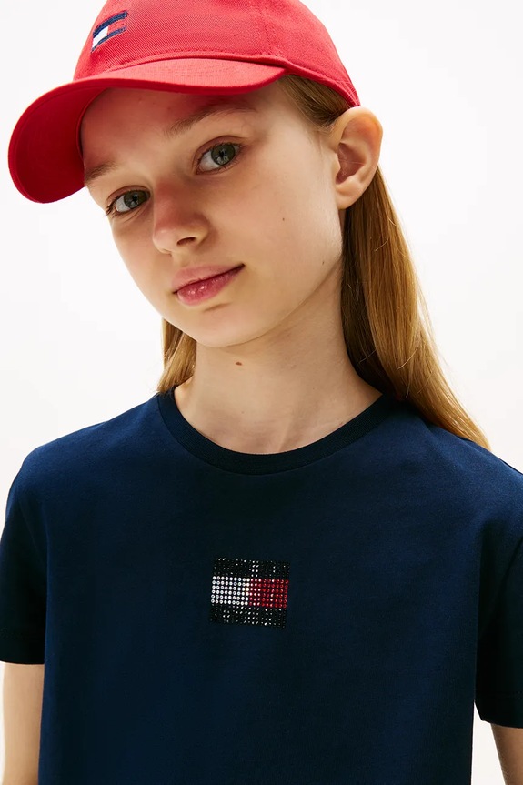 Κοριτσίστικα Παιδικό βαμβακερό μπλουζάκι Tommy Hilfiger KG0KG09012.9BYA σκούρο μπλε