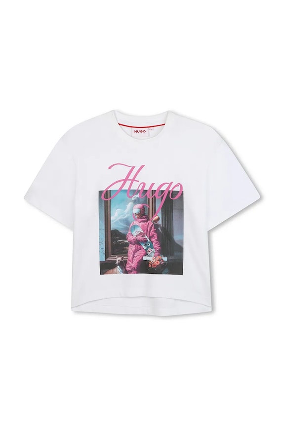 HUGO tricou de bumbac pentru copii G00495.114.150 alb AW25