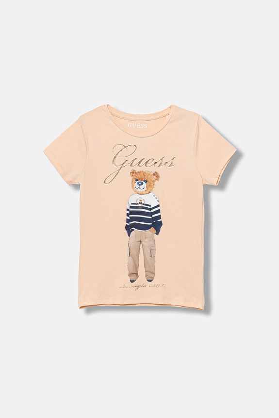 Guess t-shirt bawełniany dziecięcy z elastanem pomarańczowy J5BI39.J1314.9BYA