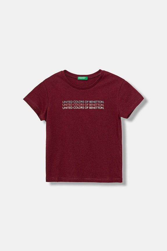 United Colors of Benetton tricou de bumbac pentru copii print burgundia 3I1XC10Q1.G.seasonal